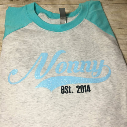 Glitter Nonny Established Raglan Baseball Shirt Grandma Nana Mimi Grandparent