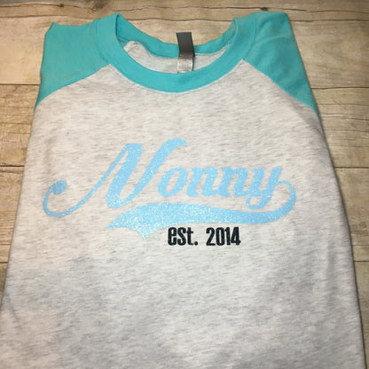 Glitter Nonny Established Raglan Baseball Shirt Grandma Nana Mimi Grandparent