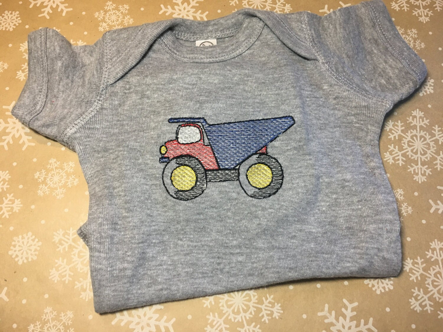 Custom Thread Sketch Embroidery Dump Truck Baby Bodysuit Unisex