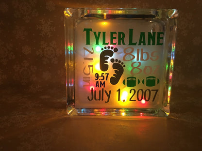 Personalized Frosted Custom Baby Birth Stats Announcement Glass Block