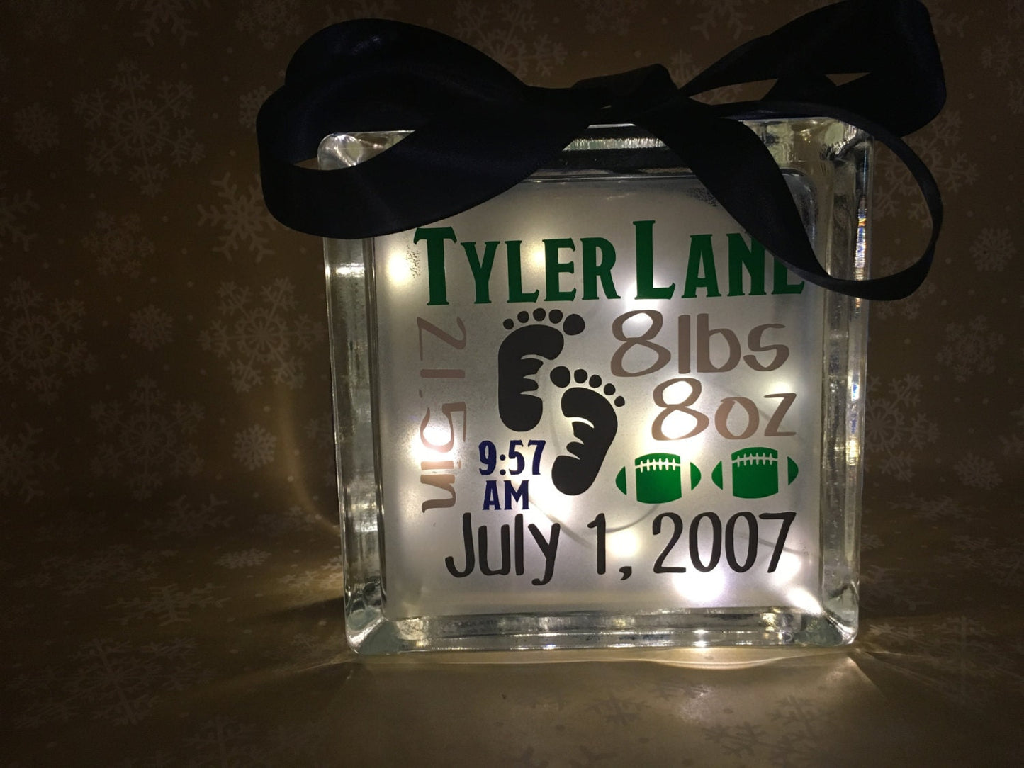 Personalized Frosted Custom Baby Birth Stats Announcement Glass Block