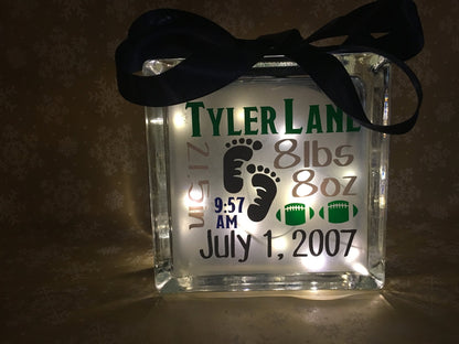 Personalized Frosted Custom Baby Birth Stats Announcement Glass Block