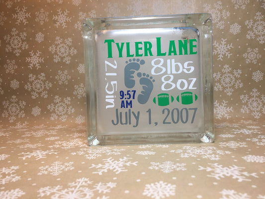 Personalized Frosted Custom Baby Birth Stats Announcement Glass Block