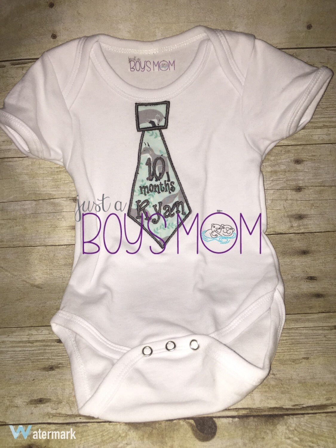 Custom Appliqued Personalized Monthly Tie Baby Bodysuit