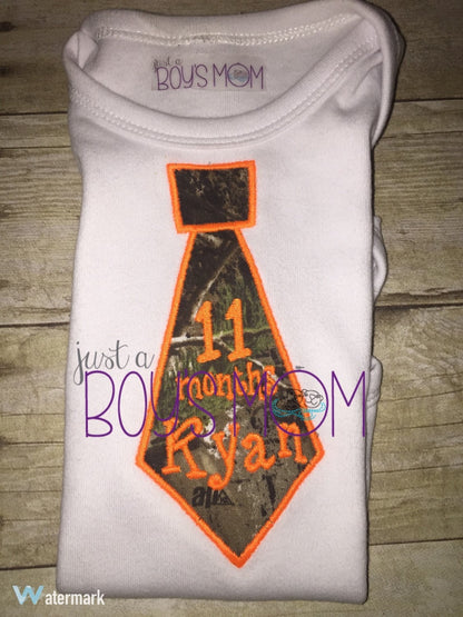 Custom Appliqued Personalized Monthly Tie Baby Bodysuit