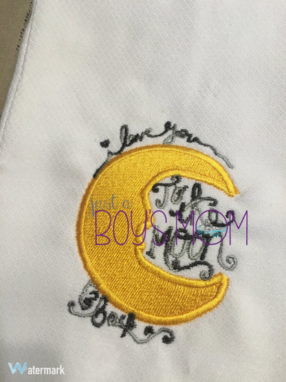 Custom I love to the moon and back embroidered bib or burp cloth
