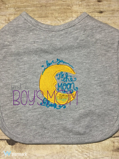 Custom I love to the moon and back embroidered bib or burp cloth